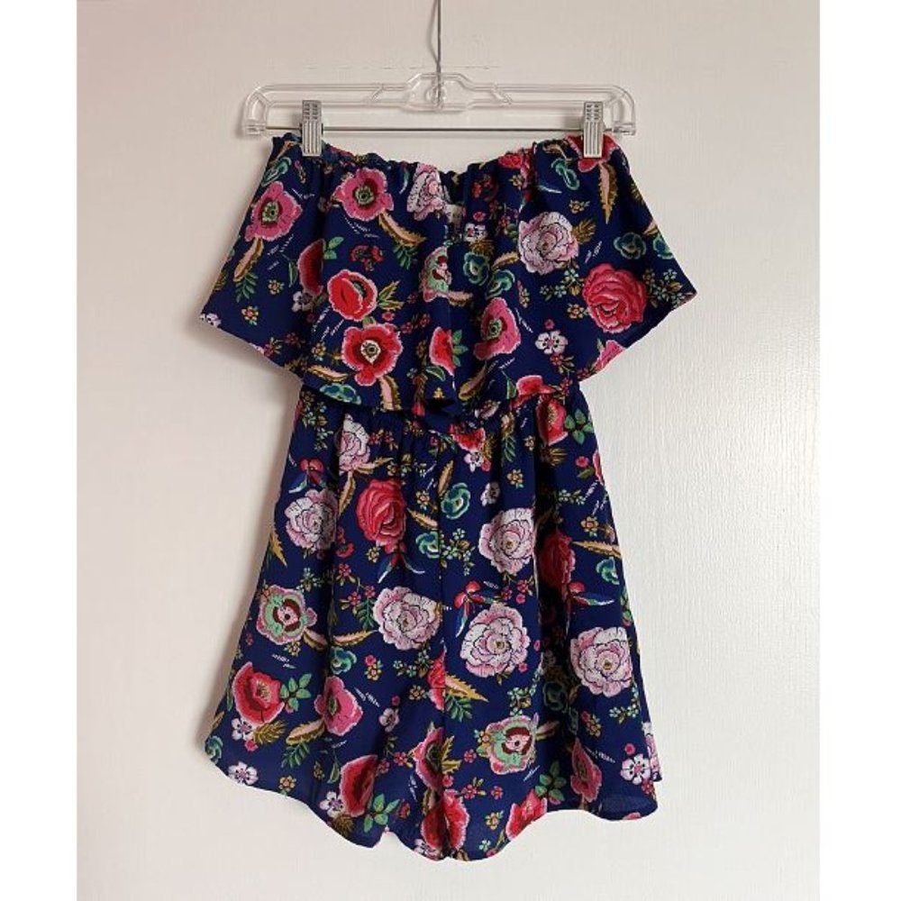 Monteau colorful flower design summer strapless romper. Size Small.